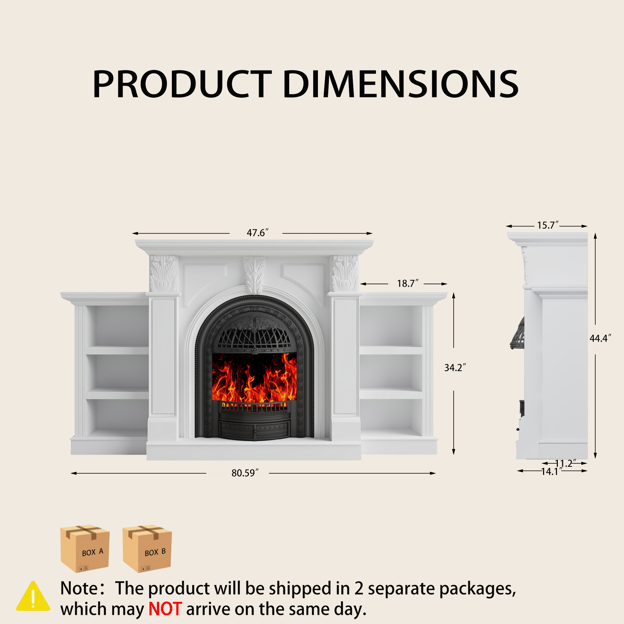BOSHIRO 80" Fireplace TV Stand for TVs up to 90", Electric Fireplace with Mantel and Cabinets for Living Room, Bedroom