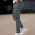 thumbnail image 2 of Mens Cargo Jogger Pants Slim Fit Stretch With Zipper Pockets Lightweight Cotton Tapered Pants Drawstring Elastic Waist, 2 of 6