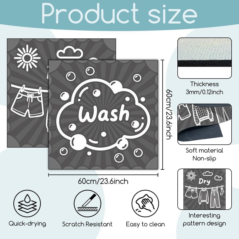 2Pcs Laundry Room Washer Dryer Dust Cover Mat 23.6x23.6inch Wash and Dry Text Washing Machine Top Protector Pads Non Slip Washing