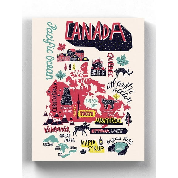 Canada Tourism Map Wrapped Canvas  -Image by Shutterstock,