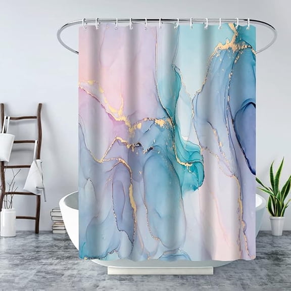 Abstract Marble Shower Curtain Blue Pink Teal Purple Texture Luxury Modern Stripes Ombre Granite Liquid Watercolor Colorful Art Fabric Bathroom Curtains Decor Set With Hooks 60"W x 72"L (Pack of 1)