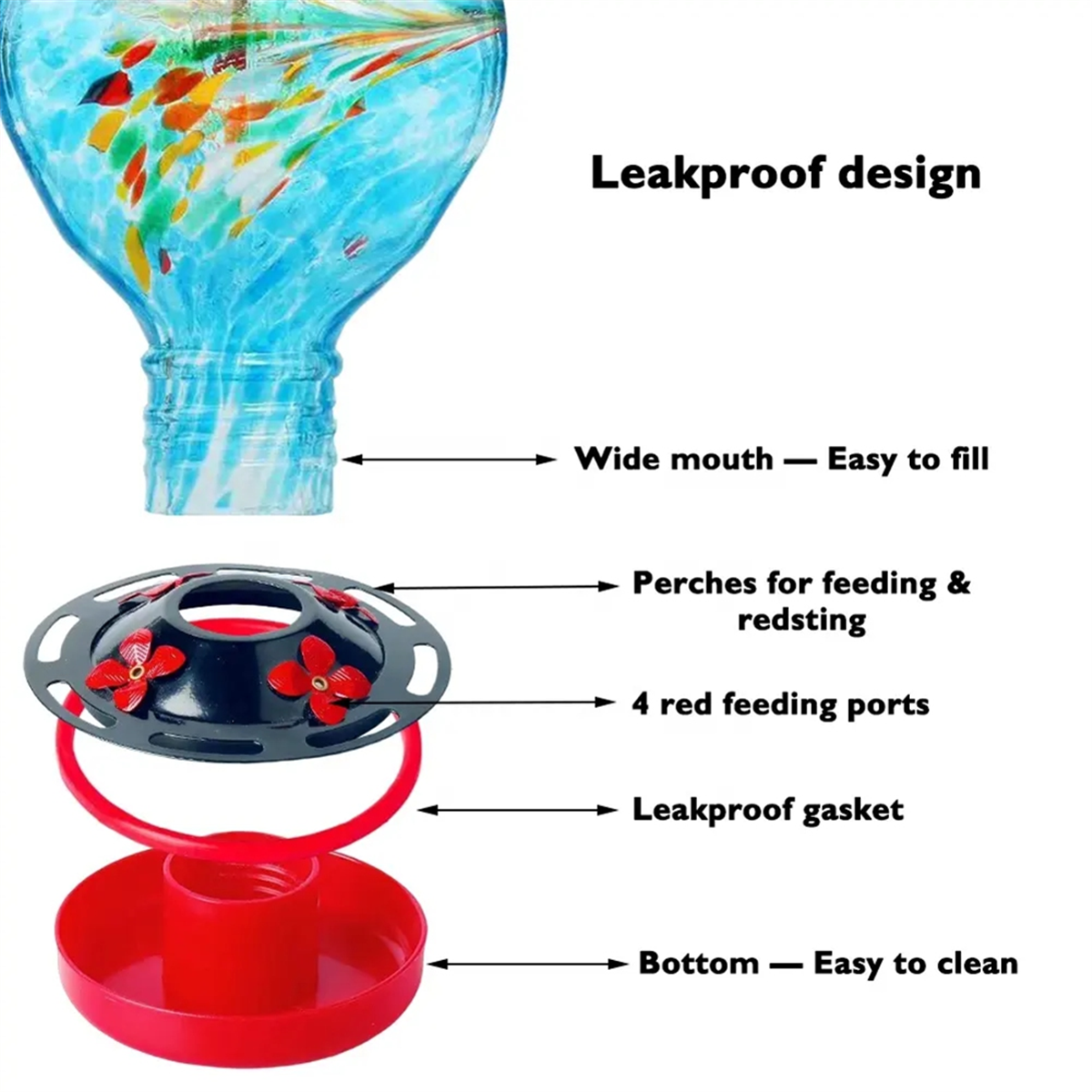 Garden Hummingbird Feeder for Outdoors 1 Pack, Hand Blown Glass Bundle Ocean Mermaid and Blue