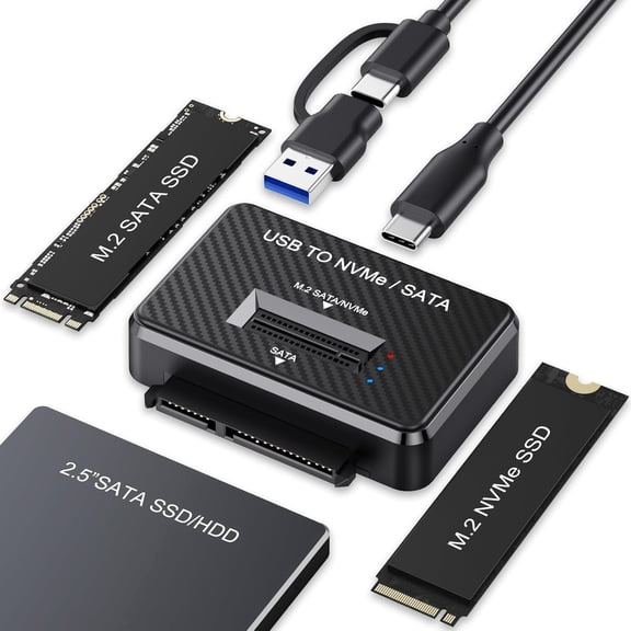 KSRplayer Dual-Bay M.2 NVMe/SATA & 2.5" SATA Enclosure Adapter,2-in-1 External Hard Drive Reader, USB 3.2 Gen 2 (10Gbps), Portable M.2 SSD to USB, Supports M Key & M B Key