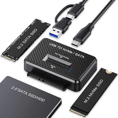 KSRplayer Dual-Bay M.2 NVMe/SATA & 2.5" SATA Enclosure Adapter,2-in-1 External Hard Drive Reader, USB 3.2 Gen 2 (10Gbps), Portable M.2 SSD to USB, Supports M Key & M+B Key