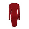 thumbnail image 7 of Karymi Solid Long Sleeve Midi Bodycon Dress, Metal O-Ring Cutout Asymmetrical Neck Side Ruched Irregular Slit Club Party Sundress Maxi Dresses for Women, 7 of 7