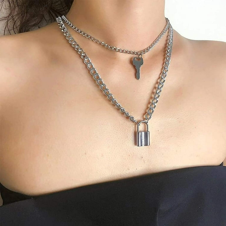Chain Necklace Lock Pendant 925 Sterling Silver Fashion Jewelry Women  Accessory