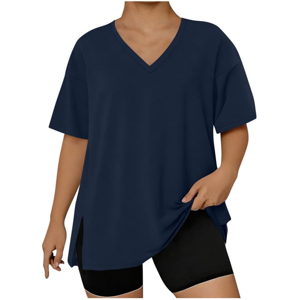 Mujeres Más Tamaño Manga Larga Tops Color Sólido Doblado Hendidura V Cuello Suéter, Mujeres Más Tamaño Manga Larga Tops Casual de Moda Toda la Temporada Diario