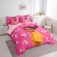 thumbnail image 2 of Castle Fairy Cute Black Girl Twin Bedding 7-Piece,Boba Tea Print Bedding Comforter Set,Pink Yellow,Grey Reversible, 2 of 7