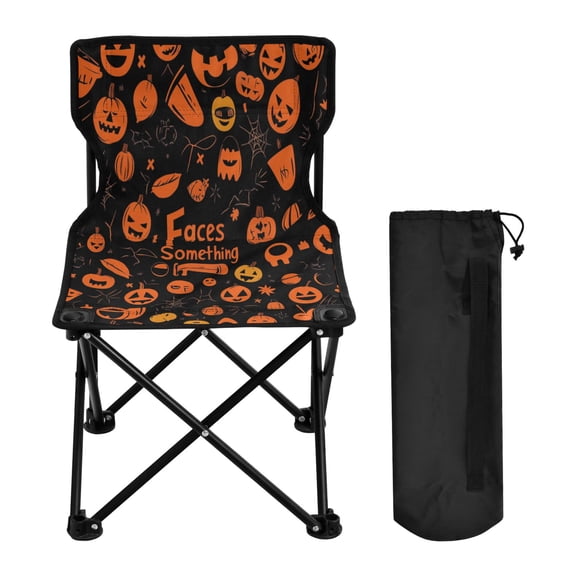 WOBOGO Pattern Of Black and Orange Halloween Symbols Camping Chair Convenient Four Corner Backrest Folding Stool Can Hold Up to 220lbs