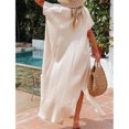 thumbnail image 4 of Traje de protección solar para playa, Bikini suelto para mujer, cubierta de manga corta, dobladillo largo, ropa para el sol, albaricoque M, 4 of 6