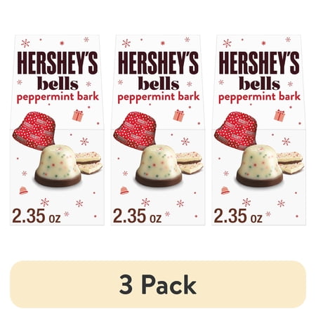 (3 pack) Hershey's Peppermint Bark Bells Christmas Candy, Gift Box 2.35 oz