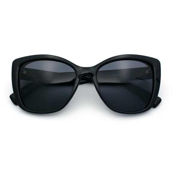 Womens Polarized Classic Oversized Chic Cat Eye Plastic Fashion Sunglasses All Black