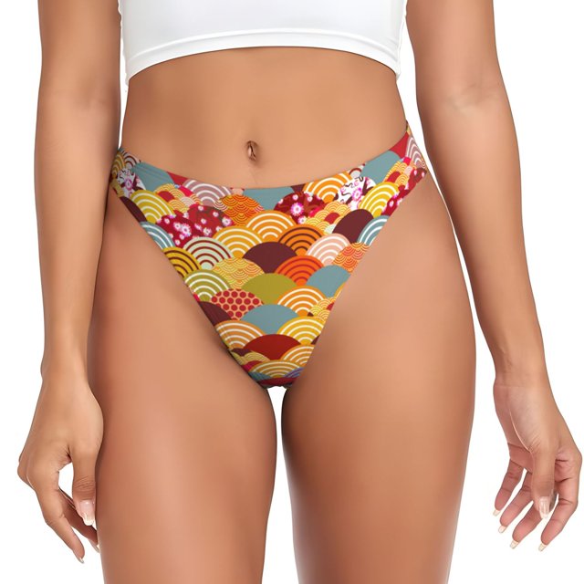 Fotbe Japanese Style Fish Scales Tanga Sin Costuras para Mujer con Estampado – Panties Invisibles, Transpirables y Cómodos para Uso Diario-XX-Large