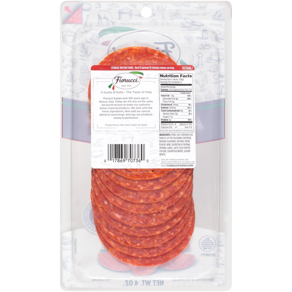 Fiorucci Pre-Sliced Pepperoni, 4 Ounces, 8 Slices per Pack
