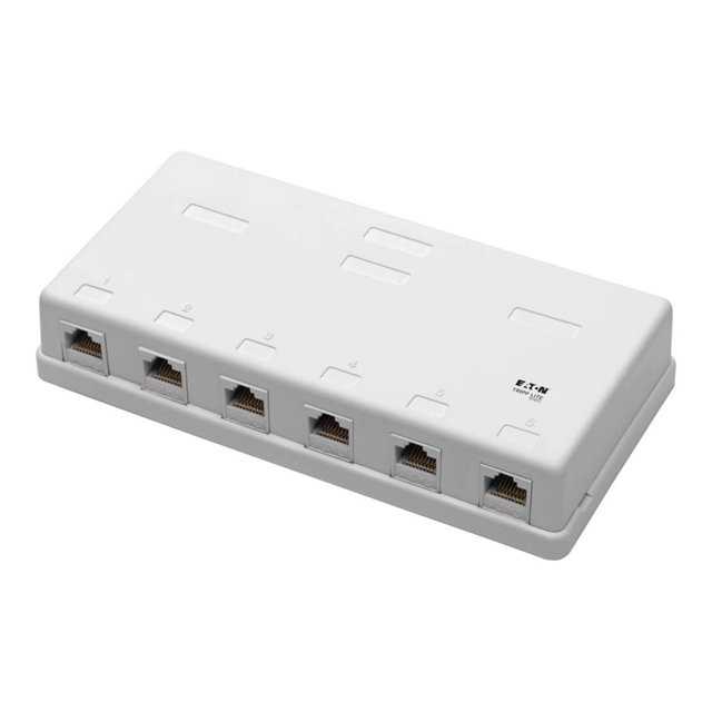Eaton Tripp Lite Series Pre-Configured Unshielded Cat6 6-Port Surface-Mount Box, 110 IDC, RJ45, White - Surface mount box - RJ-45 X 6 - white