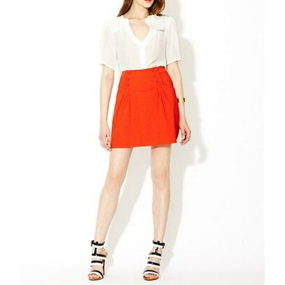 NANETTE LEPORE Orange RIGHT NOW Sailor SKIRT Woven SLASH Pockets COTTON 2 $195