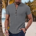 thumbnail image 4 of Camiseta de manga corta de lino y algodón con cuello en V para hombre, camisa informal holgada de negocios de gran tamaño, gran oferta, verano, S-3XL, 2023, 4 of 4