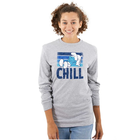 Sleepy Smurf 80s Cartoon Chillin Out Long Sleeve TShirt Men Women Brisco Brands S