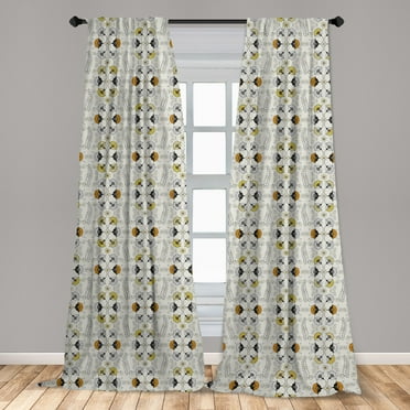 Grey And Yellow Curtains 2 Panels Set Moroccan Style Modern Sun Beam Flowers With Rounds Dots Image Window Ds For Living Room Bedroom 56 W X 63 L Black Pale By Ambesonne Window Ds For Living Room Bedroom, Yellow Grey And Black Curtains