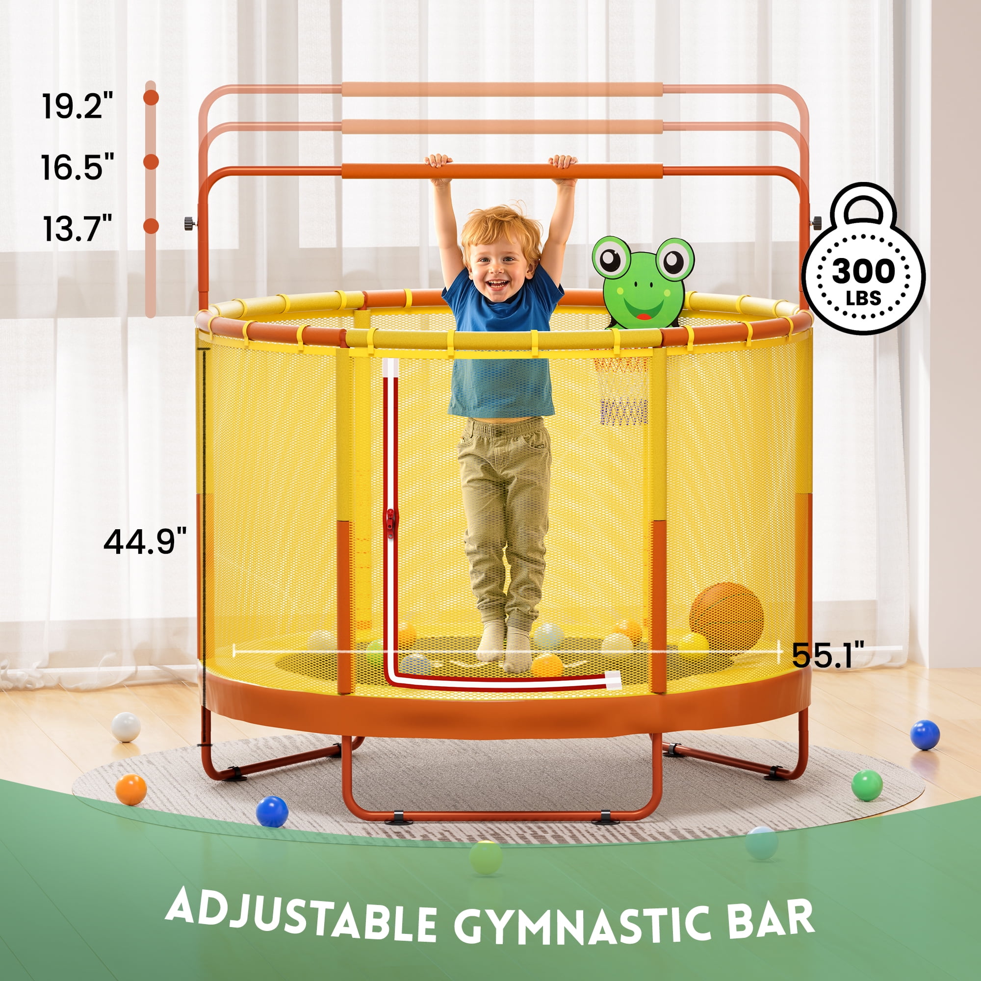 GVDV Kids Trampoline with Enclosure Net and Basketball Hoop