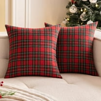 Christmas Pillow Cover 20x20 Set of 2 - Red Tartan Checkered Throw Pillow Cover, Farmhouse Buffalo Plaid Xmas Decorative Cushion Case for Couch Sofa, Christmas Holiday Decor