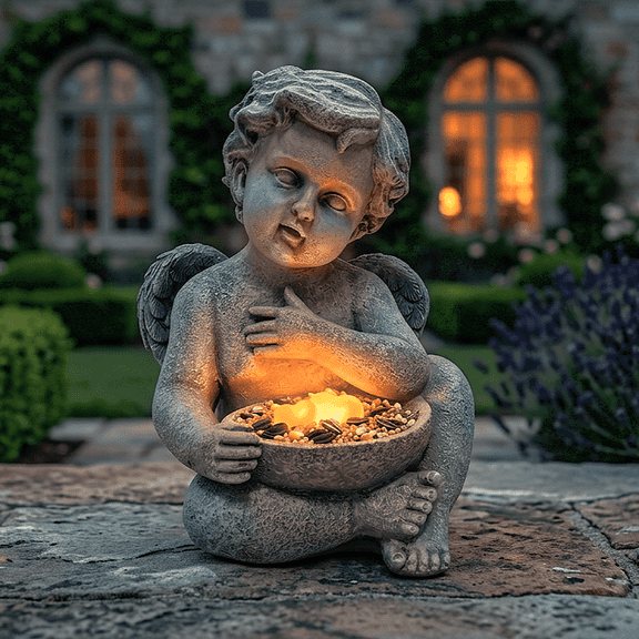 DAK 9-Inch Solar Angel Garden Statue with LED Light, Resin Memorial Cherub Decor