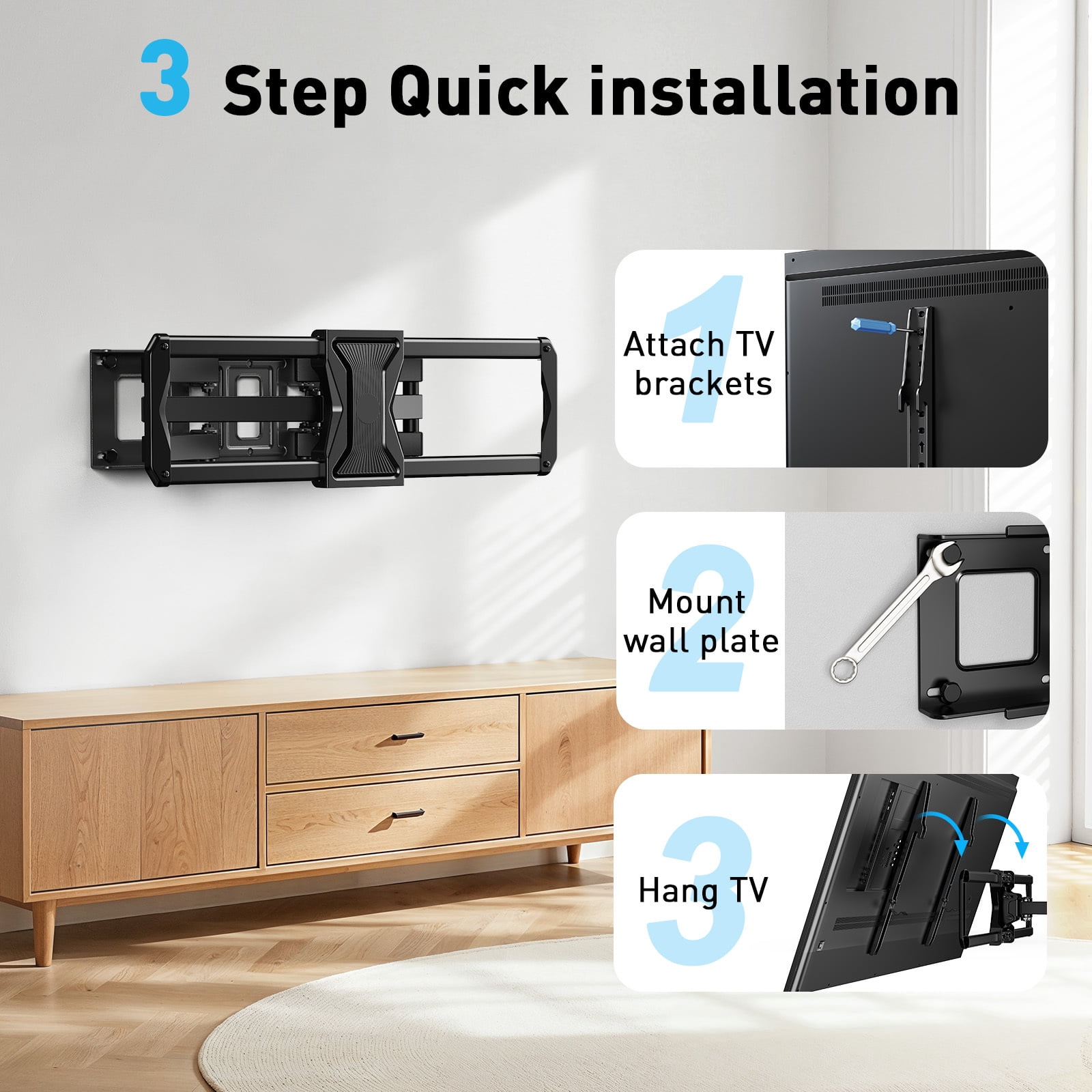 MountFTV Full Motion TV Wall Mount for 37-84" TVs, Max 600x400mm, Fits 16" Wood Studs, Holds up to 110lbs, TV Mount Bracket with Dual Articulating Arms, Swivel, Tilt Extension