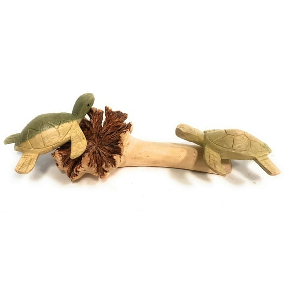Sea Turtles w/ Driftwood Base 9"W X 4"D - Carved | #jro02
