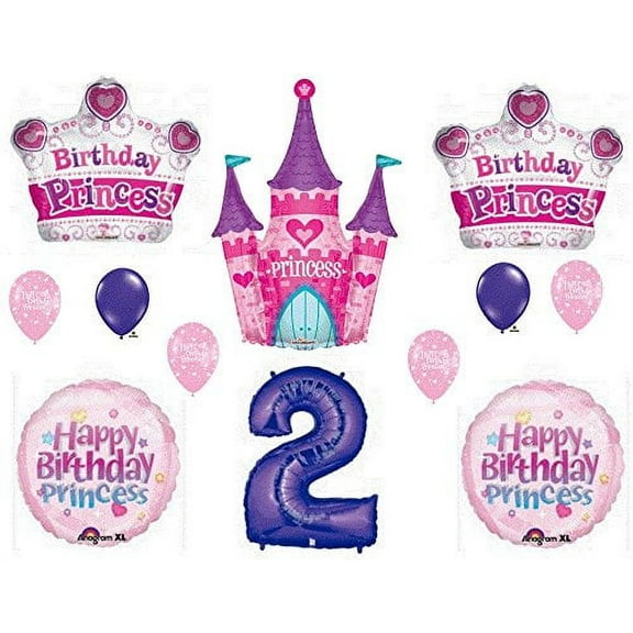 PRINCESS CASTLE 2ND Second Birthday Party Balloons Decoration Supplies Crown