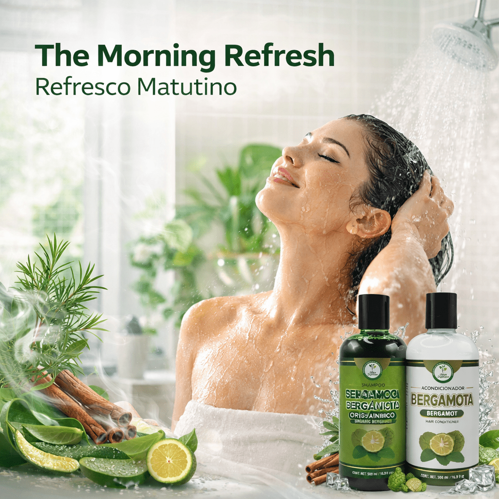 Shampoo Organic Bergamot + Conditioner (16.9 fl oz) with Aloe Vera & Rosemary | SHAMPOO ORGÁNICO BERGAMOTA con Sábila & Romero + Acondicionador - 500 ml - Biotina