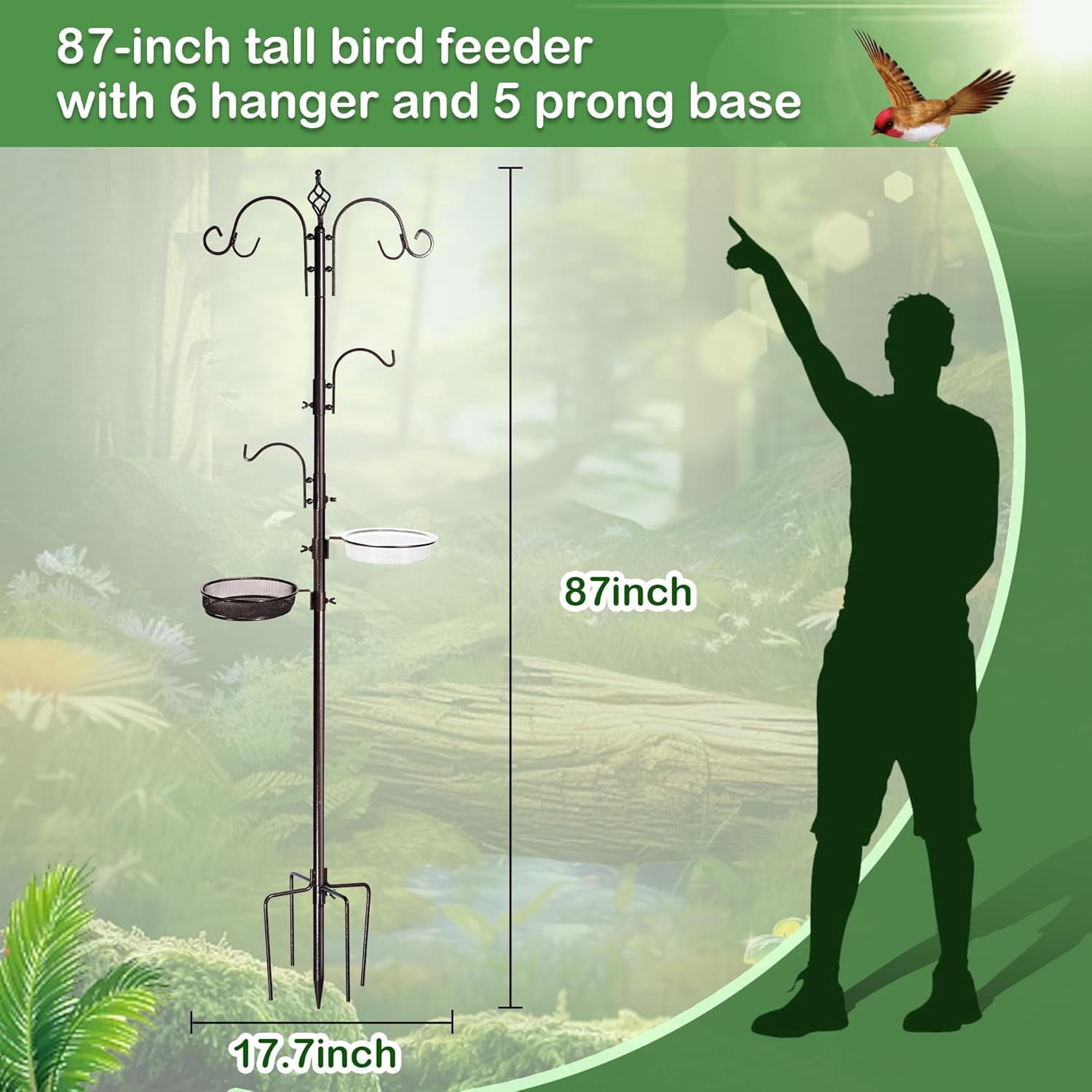 6-Hook Bird Feeding Station Kit Wild Bird Feeder Stand Pole, Multi-Feeder Hanging Kit Stand with Water Bowl