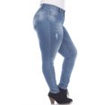 thumbnail image 3 of White Mark Women's Plus Size Paint Effect Light Blue Denim, 3 of 5