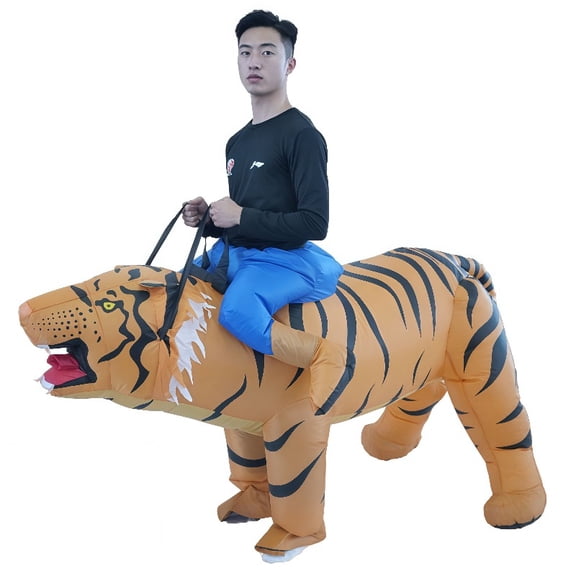 Inflatable Tiger Costume Adult Halloween Suit Ladies Men's Fun Playing Dress Up Halloween Party Cosplay Props,Height 59"–74.8",Tiger