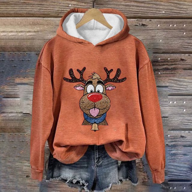Jusqu'à 50% de Réduction! Aqestyerly Hauts de Noël pour Femmes Liquidation Femmes Imprimé de Noël Col Rond Manches Longues Pull Ample