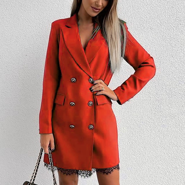 Gspmoly Robes d'Été pour Femmes, Mode Femmes Robe à Col en V en Dentelle à Double Boutonnage de Couleur Unie à Manches Longues Robes Formelles pour Femmes Liquidation