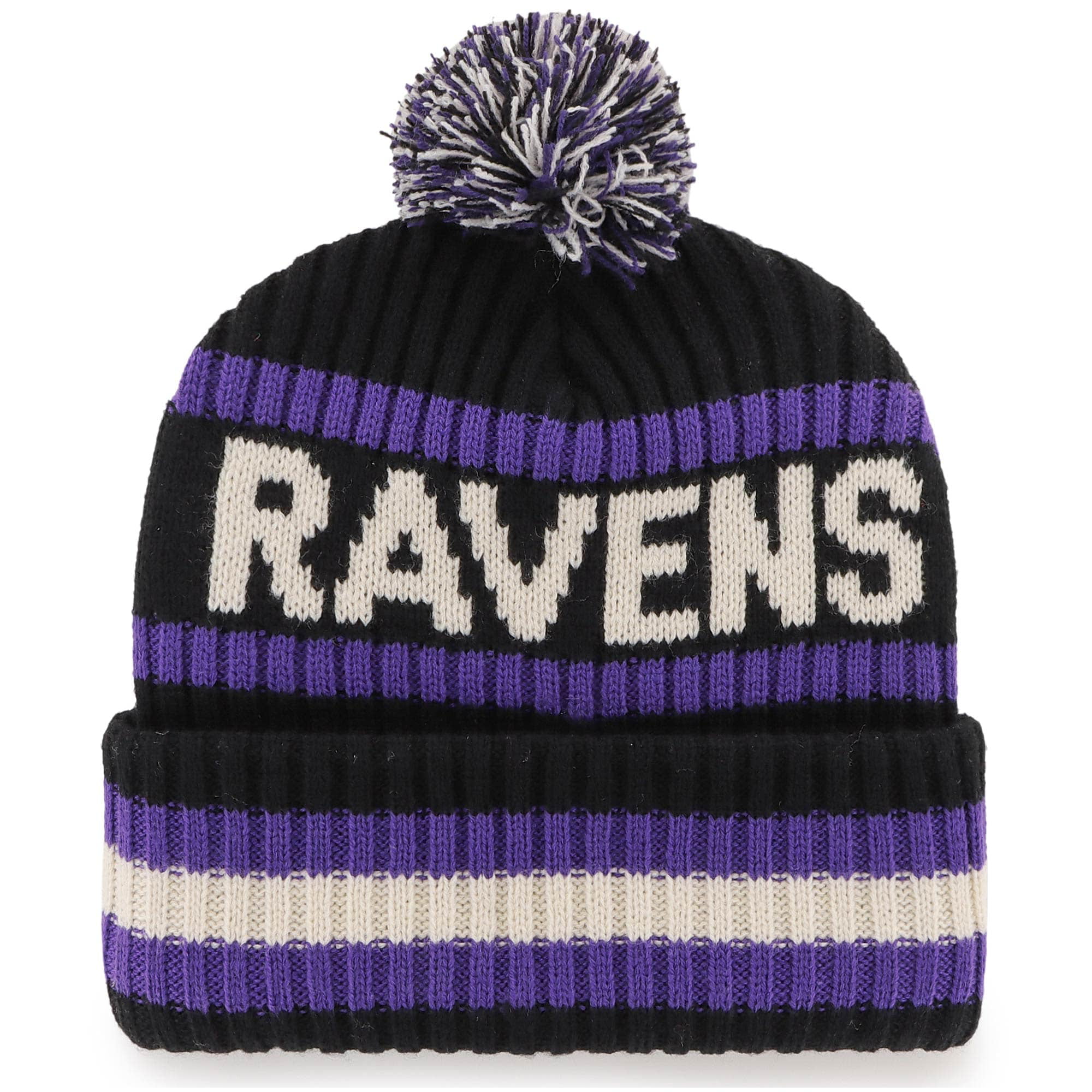 Men's '47 Black Baltimore Ravens Bering Cuffed Knit Hat with Pom 
