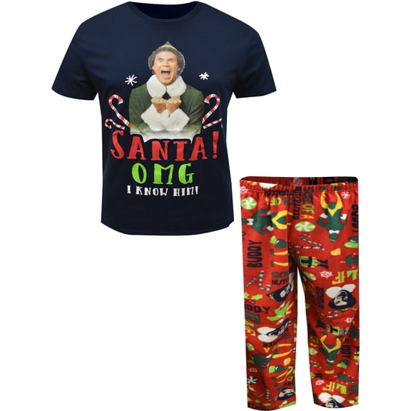 Briefly Stated Mens Elf Movie Buddy the Elf Santa OMG I Know Him Pajama (Large)
