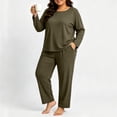 thumbnail image 6 of NominalSnug Plus Size Pajamas for Women Set Ribbed Knit Pjs Womens 2 Piece Long Sleeve Pajama Sets with Pockets Sleepwear, 6 of 8