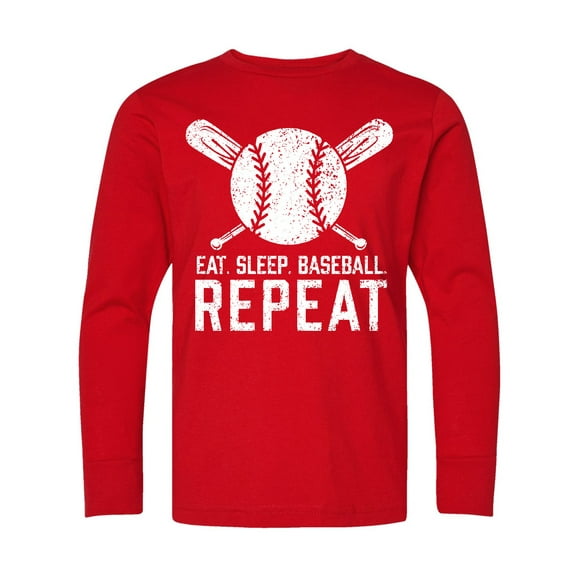 Inktastic Grunge Eat Sleep Baseball Repeat Long Sleeve Youth T-Shirt