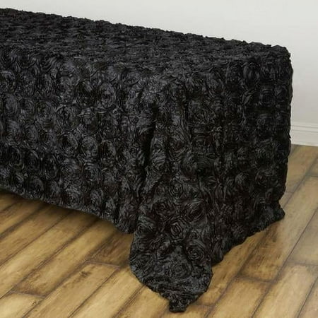 

90 x 132 Black Grandiose Rosette 3D Satin Rectangle Tablecloth