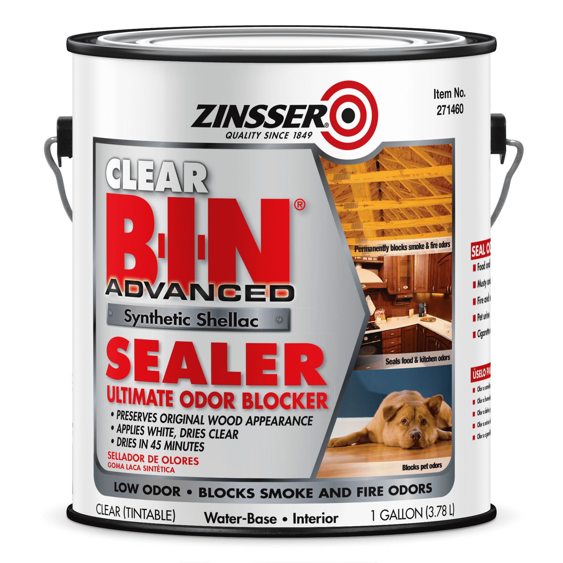 Clear, Zinsser Flat B-I-N Advanced Ultimate Synthetic Shellac Stain Blocker Primer- Gallon, 1 Pack