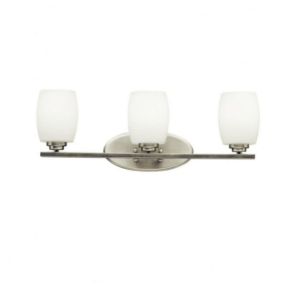 3 Light Vanity Light Approved for Damp Locations with Contemporary Inspirations 9 inches Tall By 24 inches Wide-Brushed Nickel Finish-Incandescent