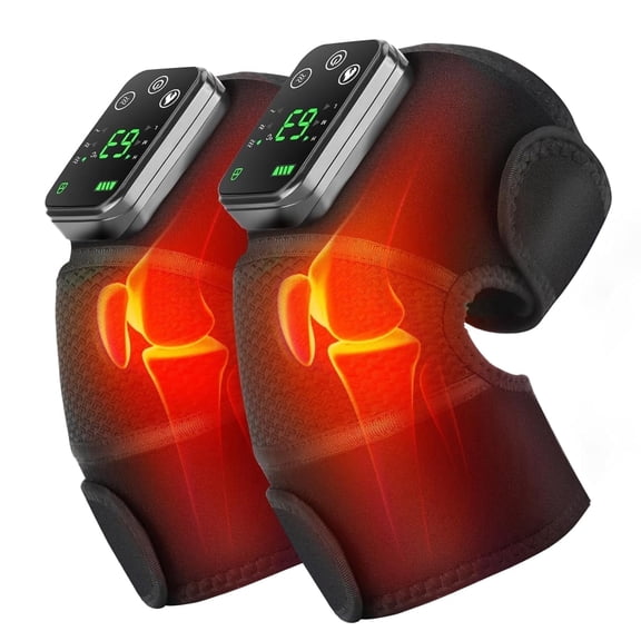 Cordless Knee Massager with Heat Vibration for Relief, Heating Pad for Knee Shoulder Elbow, Heated Knee Brace with 3 Heat Levels and 3 Massage Mode, Gifts for Men Women (Pair)