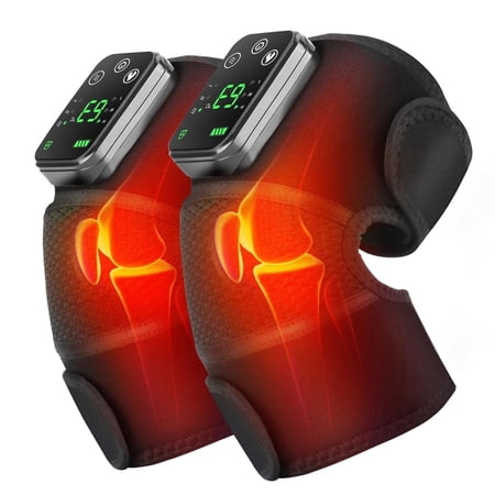 Cordless Knee Massager with Heat Vibration for Relief, Heating Pad for Knee Shoulder Elbow, Heated Knee Brace with 3 Heat Levels and 3 Massage Mode, Gifts for Men Women (Pair)