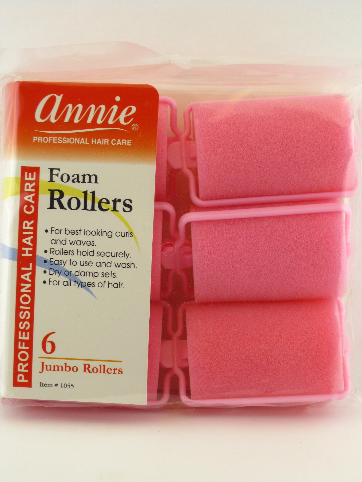 Annie 1-1/2' Pink Foam Hair Rollers - 6 Pcs
