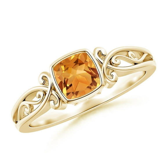 ANGARA Natural Vintage Style Cushion Citrine Solitaire Ring in 14K Yellow Gold for Women (Size-5mm) | November Birthstone, Birthday, Anniversary, Jewelry Gift for Women | Natural Citrine Ring