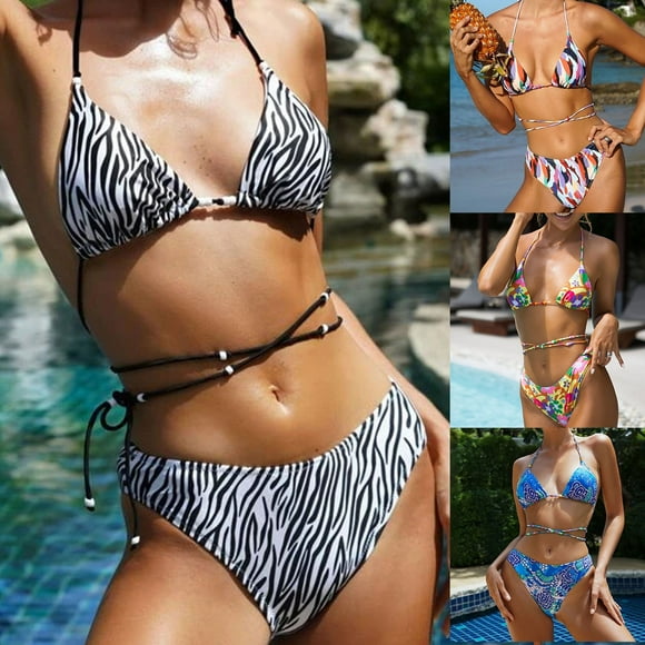 Travelwant Women's Halter Tie Side Triangle Bikini Set String 2 Piece Bikini Swimsuit Bathing Suit