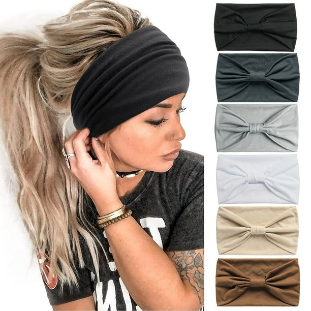 Paquete de 6 diademas anchas/envoltura para la cabeza/diadema de yoga/pañuelo para la cabeza/diadema de mejor aspecto para deportes o moda, colores caramelo en ancho