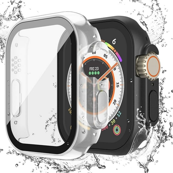 KOMI 2 Pack Waterproof Case for 49mm Apple Watch Ultra 2 / Ultra, Tempered Glass Screen Protector