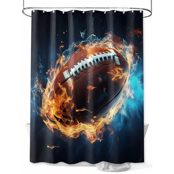 Sport Football Shower Curtain, with Fire Waterproof Shower Curtain Set with 12 Hooks Lightweight Washable Fabric Shower Curtains for Bathroom 72x72 Inches